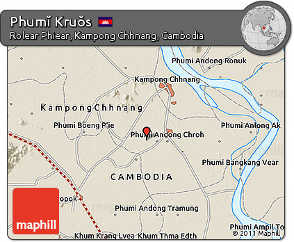 Shaded Relief 3D Map of Phumĭ Kruŏs