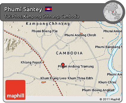 Shaded Relief 3D Map of Phumĭ Sântey