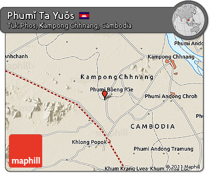 Shaded Relief 3D Map of Phumĭ Ta Yuŏs
