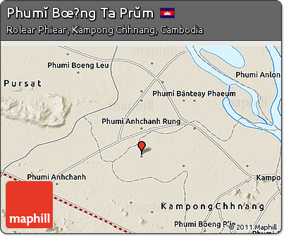 Shaded Relief 3D Map of Phumĭ Bœ̆ng Ta Prŭm