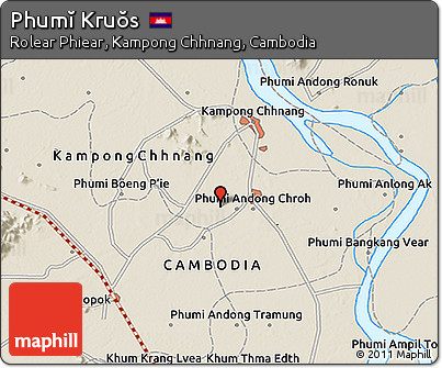 Shaded Relief 3D Map of Phumĭ Kruŏs