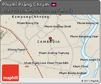 Shaded Relief 3D Map of Phumĭ Prăng Chrum