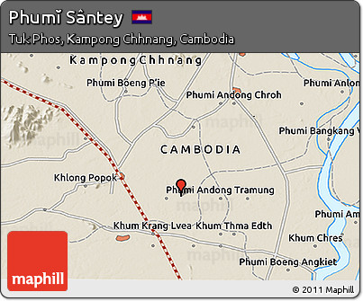 Shaded Relief 3D Map of Phumĭ Sântey
