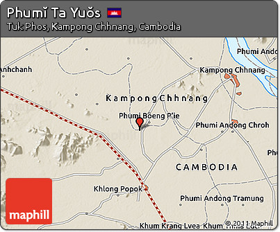 Shaded Relief 3D Map of Phumĭ Ta Yuŏs