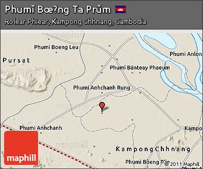 Shaded Relief 3D Map of Phumĭ Bœ̆ng Ta Prŭm