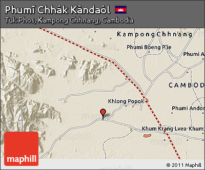 Shaded Relief 3D Map of Phumĭ Chhâk Kândaôl