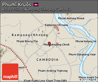 Shaded Relief 3D Map of Phumĭ Kruŏs