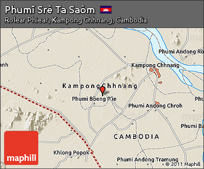 Shaded Relief 3D Map of Phumĭ Srê Ta Saôm