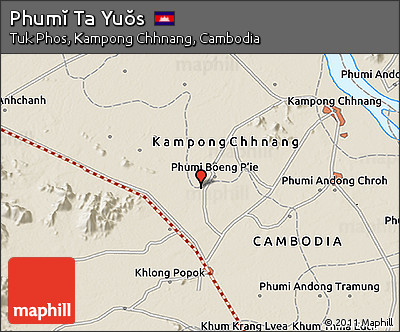 Shaded Relief 3D Map of Phumĭ Ta Yuŏs