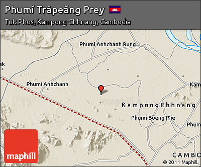Shaded Relief 3D Map of Phumĭ Trâpeăng Prey