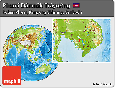 Physical Location Map of Phumĭ Dâmnăk Trâyœ̆ng