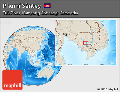Shaded Relief Location Map of Phumĭ Sântey