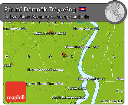 Physical Map of Phumĭ Dâmnăk Trâyœ̆ng