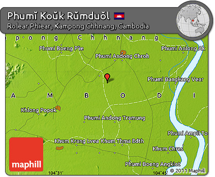 Physical Map of Phumĭ Koŭk Rŭmduŏl