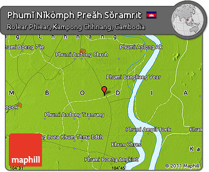 Physical Map of Phumĭ Nĭkômph Preăh Sŏramrit