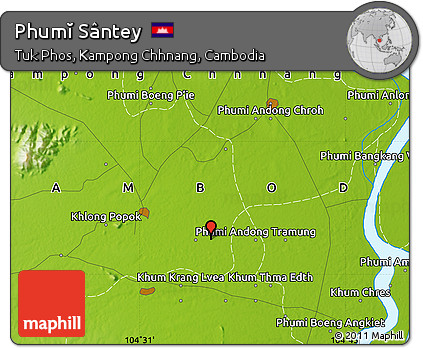 Physical Map of Phumĭ Sântey
