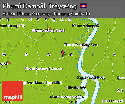 Physical Map of Phumĭ Dâmnăk Trâyœ̆ng