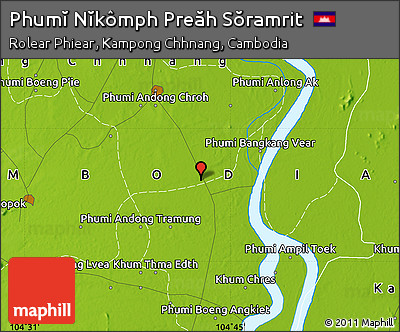 Physical Map of Phumĭ Nĭkômph Preăh Sŏramrit