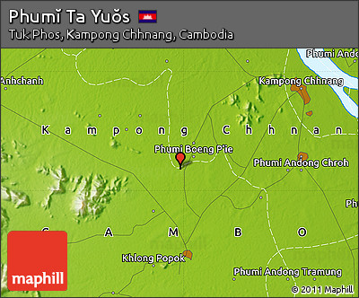 Physical Map of Phumĭ Ta Yuŏs