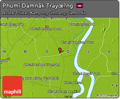 Physical Map of Phumĭ Dâmnăk Trâyœ̆ng