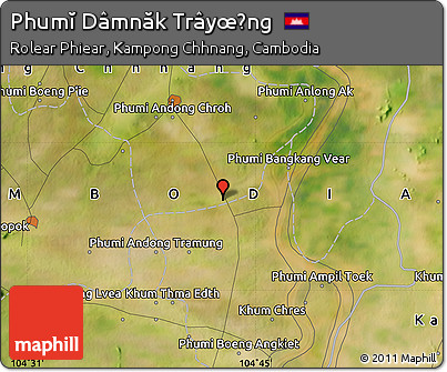 Satellite Map of Phumĭ Dâmnăk Trâyœ̆ng