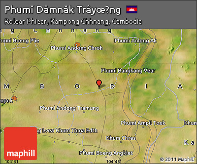 Satellite Map of Phumĭ Dâmnăk Trâyœ̆ng