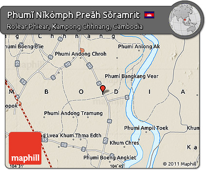 Shaded Relief Map of Phumĭ Nĭkômph Preăh Sŏramrit