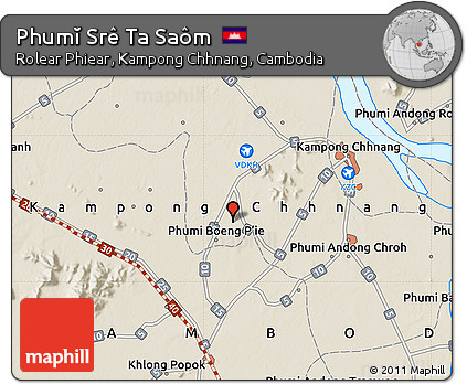 Shaded Relief Map of Phumĭ Srê Ta Saôm