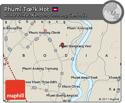 Shaded Relief Map of Phumĭ Tœ̆k Hot