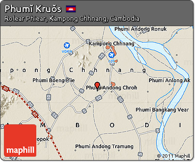 Shaded Relief Map of Phumĭ Kruŏs