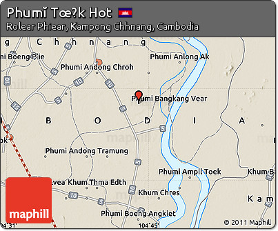 Shaded Relief Map of Phumĭ Tœ̆k Hot