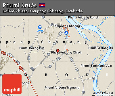 Shaded Relief Map of Phumĭ Kruŏs