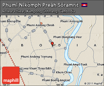 Shaded Relief Map of Phumĭ Nĭkômph Preăh Sŏramrit