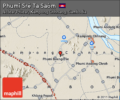 Shaded Relief Map of Phumĭ Srê Ta Saôm