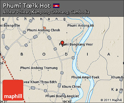 Shaded Relief Map of Phumĭ Tœ̆k Hot