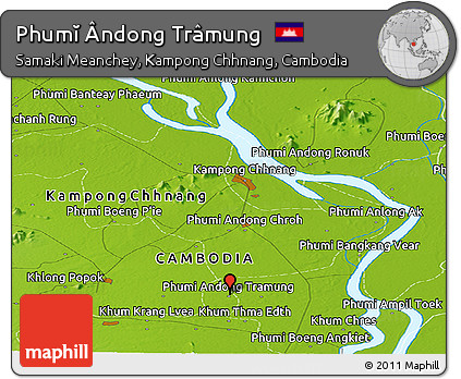 Physical Panoramic Map of Phumĭ Ândong Trâmung