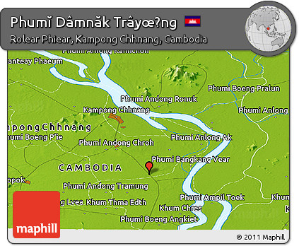 Physical Panoramic Map of Phumĭ Dâmnăk Trâyœ̆ng