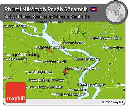Physical Panoramic Map of Phumĭ Nĭkômph Preăh Sŏramrit