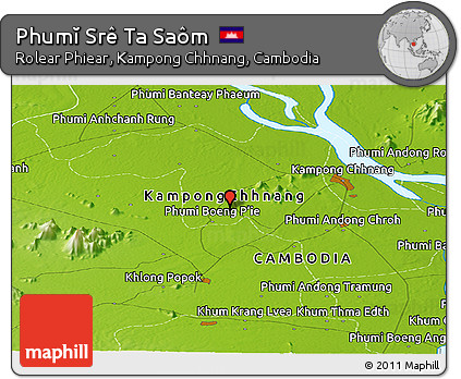 Physical Panoramic Map of Phumĭ Srê Ta Saôm