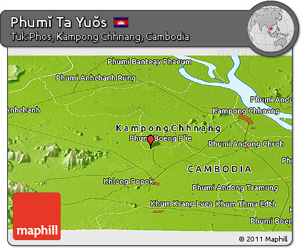 Physical Panoramic Map of Phumĭ Ta Yuŏs