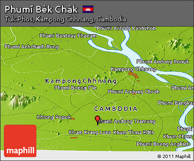 Physical Panoramic Map of Phumĭ Bêk Châk