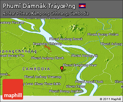Physical Panoramic Map of Phumĭ Dâmnăk Trâyœ̆ng