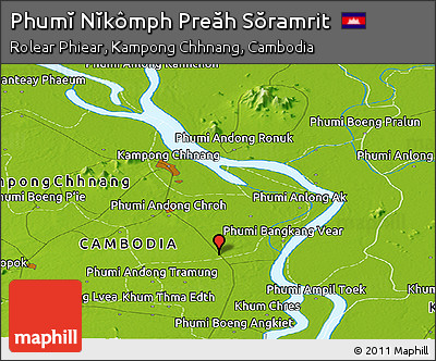 Physical Panoramic Map of Phumĭ Nĭkômph Preăh Sŏramrit