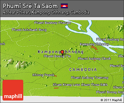 Physical Panoramic Map of Phumĭ Srê Ta Saôm