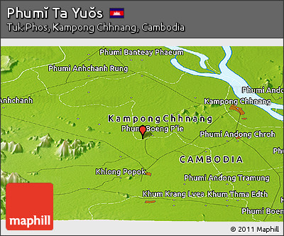 Physical Panoramic Map of Phumĭ Ta Yuŏs