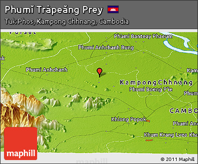 Physical Panoramic Map of Phumĭ Trâpeăng Prey