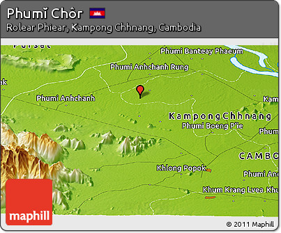 Physical Panoramic Map of Phumĭ Chôr
