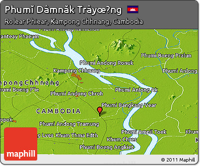 Physical Panoramic Map of Phumĭ Dâmnăk Trâyœ̆ng
