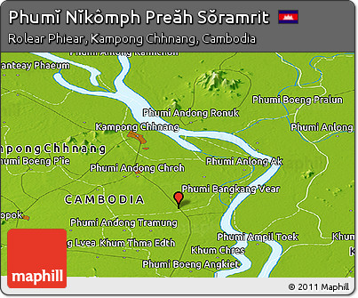 Physical Panoramic Map of Phumĭ Nĭkômph Preăh Sŏramrit