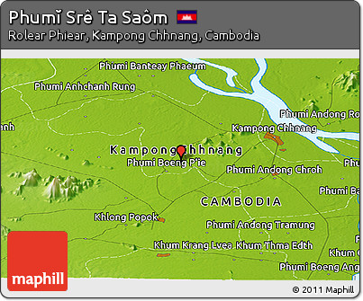 Physical Panoramic Map of Phumĭ Srê Ta Saôm